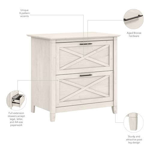 Bush Furniture Key West 2 Lateral File Cabinet | Document Storage for Home Office | Accent Chest with Drawers, Casual, Linen White Oak Bush Business Furniture