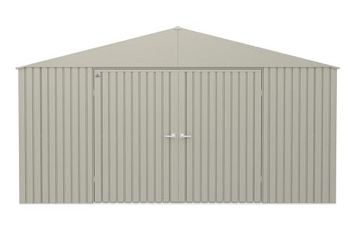Arrow Shed Elite 14' x 16' Tall Outdoor Steel Storage Shed with High Gable and Lockable Doors Storage Building, Cool Grey Arrow