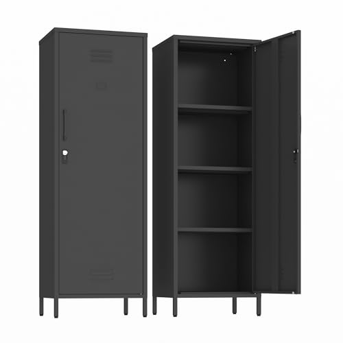 Epochsteele Metal Storage Cabinet Kitchen Pantry Cabinet for Bathroom Locking Storage Cabinet with Door and Removable Shelves (Black) Epochsteele