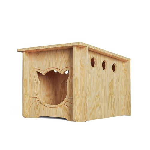 Pinewood Cat House, Wooden Bunny Rabbit Cat Hutch Outdoor Pet Cage Shelter Feral Cat House, Small Pet House and Habitats,Easy to Assemble ankuliy