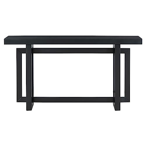 Merax Wood Entryway Console Table, Modern Line Frame with Industrial Concrete Top, for Living Room/Hallway/Foyer, Black Merax