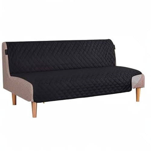 H.VERSAILTEX Reversible Futon Cover Water Repellent Armless Sofa Slipcover Washable Furniture Protector with Adjustable Elastic Strap Anti-Slip Futon Bed Cover for Dogs 70" Width Seat(Black/Grey) H.VERSAILTEX