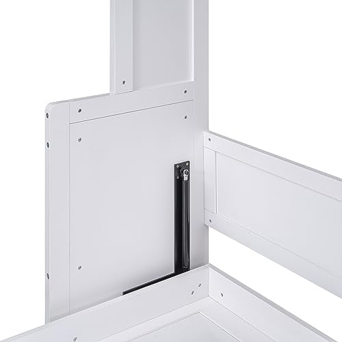 Ball & Cast Murphy Bed Queen Size,Murphy Bed Cabinet W/Shelf,Wood Hidden Wall Bed W/Desk,Hideaway Bed Frame for Guest Room,Bedroom,Living Room,White Ball & Cast