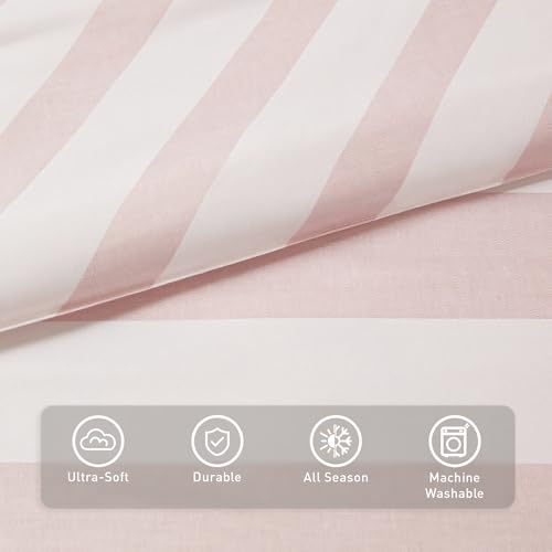 Reversible Striped Twin Comforter Set-Bed in A Bag 5-Pieces Bedding Set with Double-sided Stripes Design-Warm & Cozy Bed Set Includes Twin Size Comforter, Sheets Set, Pillowcase and Sham, Blush Regency Heights