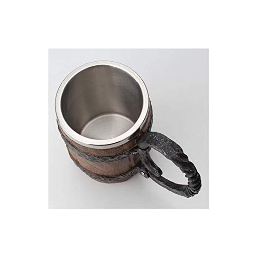 Wooden-Barrel Beer Mug,650 ml Stainless Steel Cup,Bucket Shaped Drinkware With Handle,Wood Carving Beer Mug,for Bar Restaurant,Home, Laipi