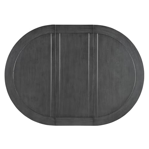 Merax 5-Piece Extendable Dining Table and 4 Upholstered Chairs, Round Oval Dining Table Set for 4, Wood MDF Kitchen Table Set with Removable Leaf for Dining Room, 42" to 58" (Grey+White) Merax