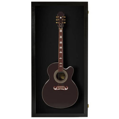 PENNZONI Extra Large Acoustic Guitar Display Case - Wall Mount Display Case for Acoustic/Electric Guitars - Ultra Clear Acoustic Guitar Solid Wood Frame Display Case | Black, Black Felt