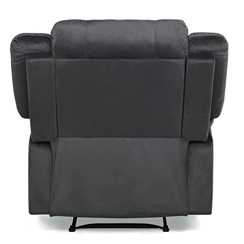 Relax-A-Lounger Preston 33.5" Manual Pull-Handle Recliner, Traditional Overstuffed, Pocket Coil Comfort, Black Metal Base Legs, Soft Microfiber Fabric, Steel Gray