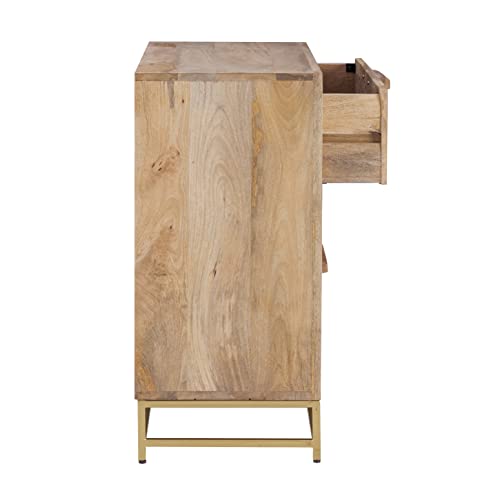 Powell Natural Rattan and Gold Base 3 Danika, Three Drawer Cabinet, Brown Powell