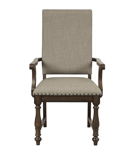 FEMICON Enhance Dining Experience with Set of 2 Traditional Armchairs, Beige Fabric Upholstery, Nailhead Trim, Wooden Frame FEMICON