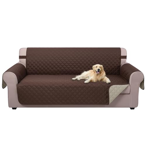 U-NICE HOME Reversible Sofa Cover Washable Couch Cover for Dogs Friendly with Elastic Straps Water Repellent Furniture Protector for 3 Cushion Couch (Sofa, Coffee/Beige) U-NICE HOME