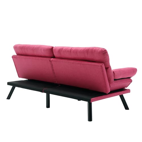 Modern Linen Velvet Convertible Folding Futon Couch Sofa Bed Adjustable Pillow Top Arm Memory Foam Couch Double Loveseat Sofa for Compact Living Space,Dorm,Game Studio,Apartment,Bedroom (Rose Red) Klwenas Maec