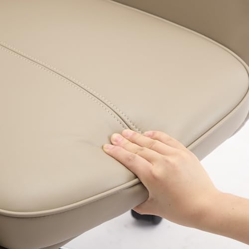 COLAMY Ellis High-Back Home Office Chair, PU Leather Adjustable Height Swivel Rolling Executive Task Chair with Integrated Armrests, Khaki COLAMY