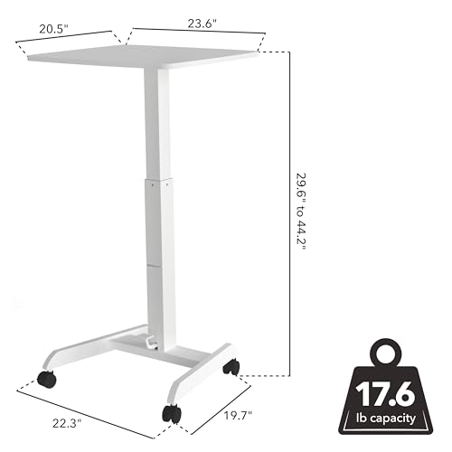 Mount-It! Adjustable Rolling Laptop Desk, Mobile Standing Desk with Wheels, Small Sit-Stand Computer Cart for Home, Office, or Classroom, 29.6–44.2" Height, 23.6"x20.5" Desktop, White Mount-It!