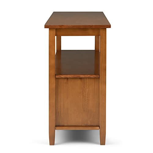 SIMPLIHOME Warm Shaker Wide Console Table - 60 Inch Wide Solid Wood Sofa Table in Light Golden Brown, Transitional Storage Table for Living Room with 4 Drawers, Open Shelf, and Brushed Nickel Knobs SIMPLIHOME