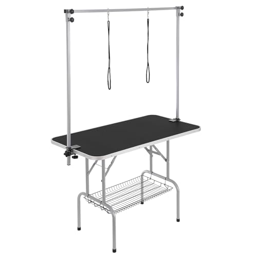 VEVOR Pet Grooming Table, 46 Inch Grooming Station with 2 Height Adjustable Arms, 330LBS Static Load Capacity, Foldable Dog Groom Station with No-Sit Haunch Holder with Loop, for Medium/Small Dogs VEVOR