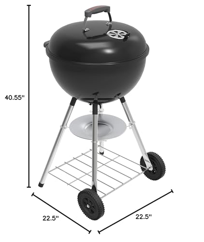 Megamaster Premium Charcoal Grill, 18" Heavy Duty Charcoal Kettle Grill, Outdoor Cooking, Camping Patio, Backyard, Tailgating, Black Megamaster