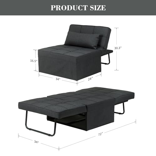 Ainfox Convertible Sofa Bed, 4 in 1 Multi-Function Folding Ottoman Bed with Adjustable Backrest, Modern Futon Couch No Assembly for Living Room Apartment Office Small Space (Black) Ainfox