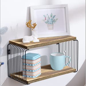 Adowes Modern Geometric Floating Nightstand - 2 Tier Carbonized Black Wall-Mounted Bedside Table Adowes