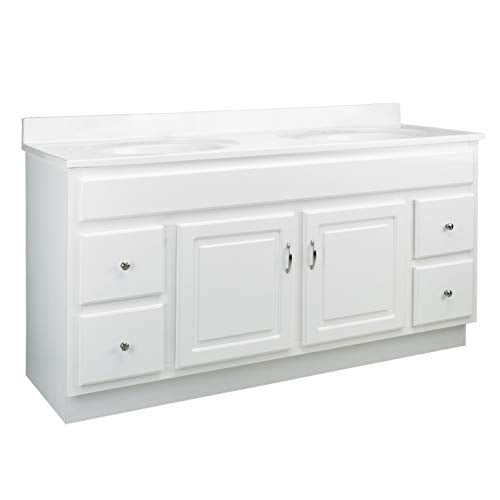 Design House Concord 60 Inch Bathroom Vanity, Ready to Assemble, Solid Wood, White, 587030 Design House