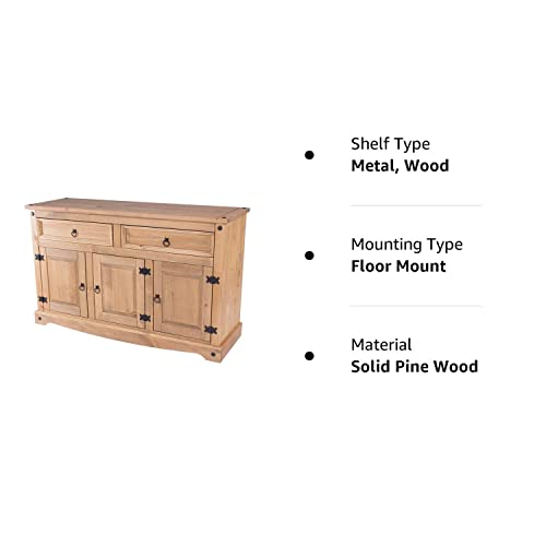 Furniture Dash Solid Wood Storage Cabinet 51.9" W, 16.9" D, 31.7" H - Sideboard Buffet with 3 Doors & 2 Drawers, Ideal for Living Room, Kitchen, Furniture Dash