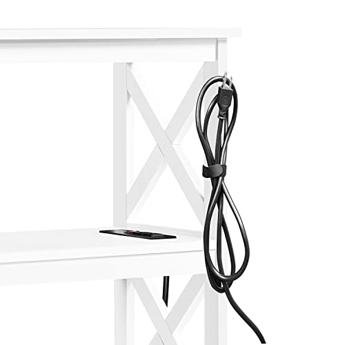 Yaheetech Entryway Table with Storage Shelves, Console Table with Power Outlets and USB Ports, Wood Narrow Sofa Table with X-Shaped Design for Living Room/Hallway/Couch, White Yaheetech