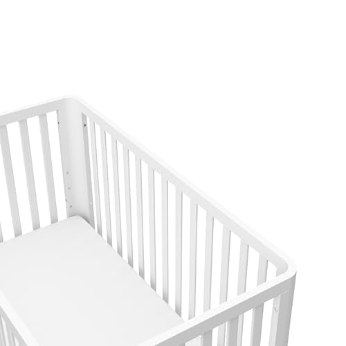 Storkcraft Santos 3-in-1 Convertible Crib (White with Natural) – GREENGUARD Gold Certified, Fits Standard Crib Mattress, Converts to Toddler Bed, Storkcraft
