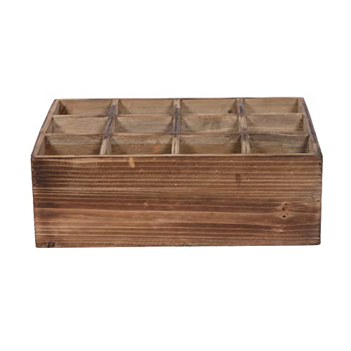 Sintosin Farmhouse Wooden Storage Crate for Decoration 13 x 10 inches, Rustic Beer Holder Box, Wood Crate Box for Crafts, Beverage Serving Caddy with Carrying Handles, 12 Individual Slots Sintosin