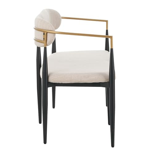 Christopher Knight Home Names Modern Metal Loveseat, Living Room Fabric Upholstered Settee, Curved Open Backrest 2-Seater Sofa, Cozy Couch for Bedroom, Apartment, Home Office, Black+ Gold + Beige Christopher Knight Home