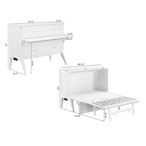 AFI, Northampton Full Size Murphy Bed Desk with Memory Foam 6" Mattress and Built-in USB Charger, White AFI