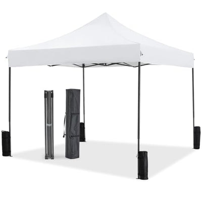 NEWBULIG 10x10 FT Pop Up Canopy Easy Up Tents for Camping Parties Events Beach Backyard Portable Outdoor Shelter Heavy Duty Instant Sun Shade with Sand Bags, White