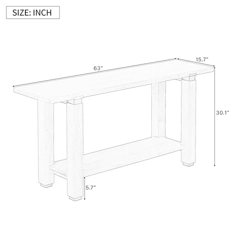 63" Modern Minimalist Console Table with Open Bottom Storage Shelf, Versatile Buffet Sideboard, Solid Wood Sofa Side Table with Metal Accents for Entryway, Hallway and Living Room (Black-05) HZSMHDZKJ