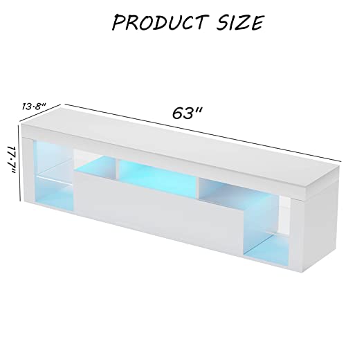 Floating TV Stand Wall Mounted - High Gloss Led Entertainment Center with Storage and Shelf, TV Stand for 65 Inch TV, Gaming Entertainment Center Console Table with Lights, White Gitua