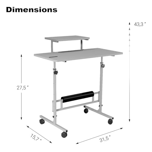Zaqei Model 2026 Adjustable Height Rolling Desk with Wheels Portable Compact Laptop Table Mobile Workstation for Study Office Small Space Standing Desk Ergonomic Writing Surface Modern Home Furniture Zaqei