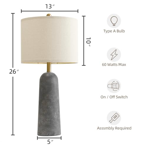 BOBOMOMO 27.25" Modern Table Lamp Set of 2, Gray Resin Lamp with Natural Stone Look, Lamps for Living Room with Linen Shades, Nightstand Lamp for Bedroom, Living Room, Entryway BOBOMOMO