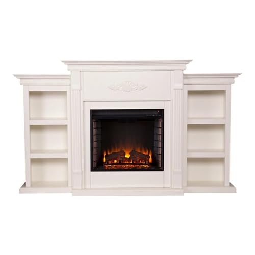 Bowery Hill Traditional Wood Electric Fireplace with Bookcases in Ivory BOWERY HILL