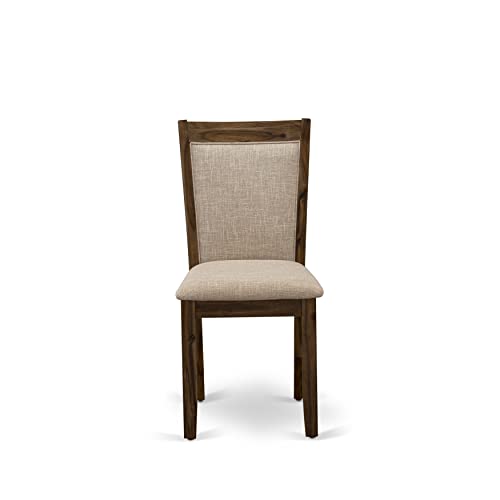 East West Furniture F2MZ7-N04 7 Piece Dining Room Furniture Set Consist of a Round Dining Table with Pedestal and 6 Light Tan Linen Fabric Upholstered Chairs, 48x48 Inch, Antique Walnut East West Furniture