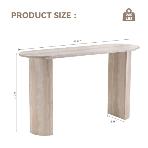 LKTART 55" MDF Console Table for Entryway, Narrow Entryway Table with Faux Mars Marble Pattern, Couch Table Behind Sofa with Curved Legs for Living Room Hallway Foyer LKTART