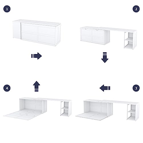 RuiSiSi Queen Murphy Bed Wall Bed with Rotable Desk, Foldable Platform Bed Frame with Storage, for Home Office Small Room, White RuiSiSi