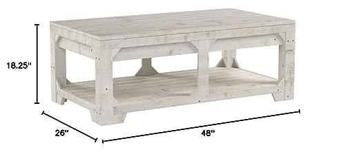 Signature Design by Ashley Fregine Farmhouse Rectangular Lift Top Coffee Table with Floor Shelf, Whitewash with Weathered Finish Signature Design by Ashley