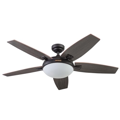 Honeywell Ceiling Fans Carmel Modern 48 Inch Ceiling Fan with Light, Remote Control Fan, LED Indoor Fan with 5 Blades, Gray Ironwood and Brown Maple Blade Finish Options, Bronze (50197-01) Honeywell