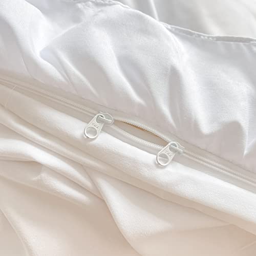 MOOWOO Chic Ruffle Lace Polyester Duvet Cover Set -Girl White Bedding-3 Piece Full Duvet Cover with Zipper Closure -Ultra Soft and Light Weight (White, Full)-No Comforter MOOWOO