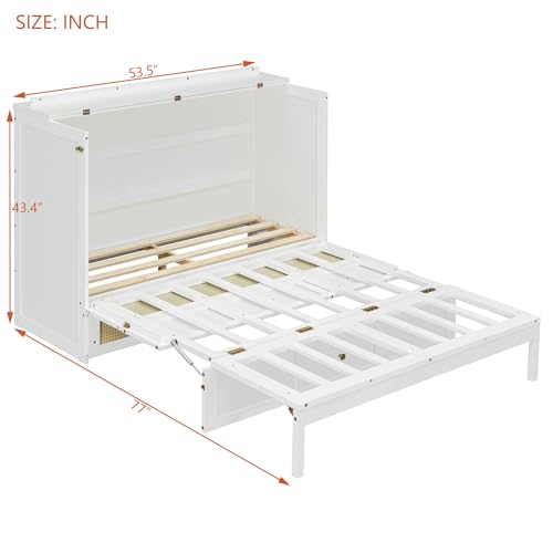 Harper & Bright Designs Cabinet Murphy Bed Full Size with Big Drawer, Solid Pine Wood Foldable Murphy Platform Bed with Slats for Guest Bedroom, Office or Small Room Harper & Bright Designs