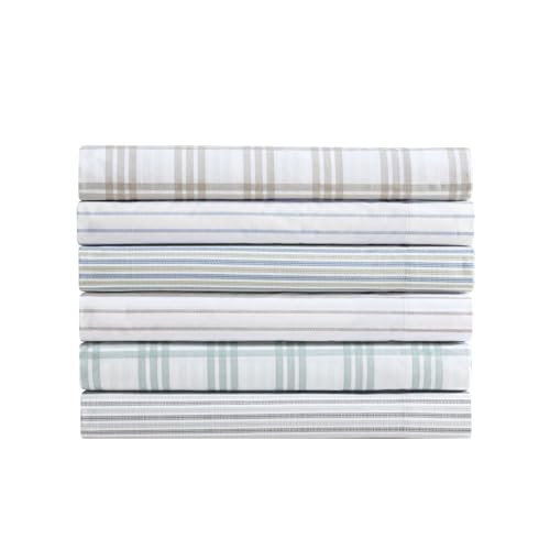 Eddie Bauer - King Sheet Set, Cotton Percale Bedding Set, Super Soft and Bedding Set, Oeko-Tex Certified (Essential Stripe Beige, King)