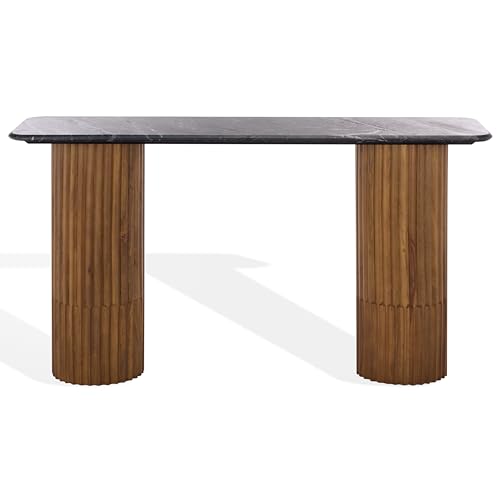 SAFAVIEH Couture Collection - Treyshawn Walnut Solid Wood & Black Marble Top Console Table, Rectangular Fluted Base Accent (SFV6411B) SAFAVIEH