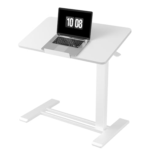 FLEXISPOT H7 PRO Mobile Standing Desk Adjustable Overbed Table Pneumatic with Wheels 90°Tiltable Portable Laptop Desk Rolling Computer Cart Foldable Bedside Table(27.6" W x 15.7" D, White) FLEXISPOT