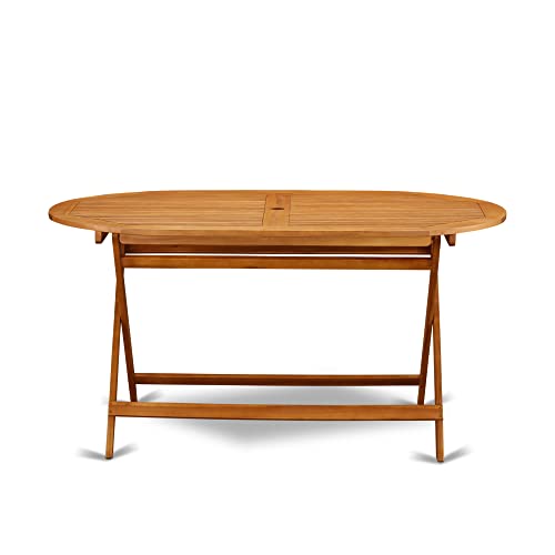 East West Furniture Diboll 5 Piece Outdoor Patio Dining Sets Consist of an Oval Acacia Wood Table and 4 Folding Arm Chairs, 36x60 Inch, Natural Oil East West Furniture