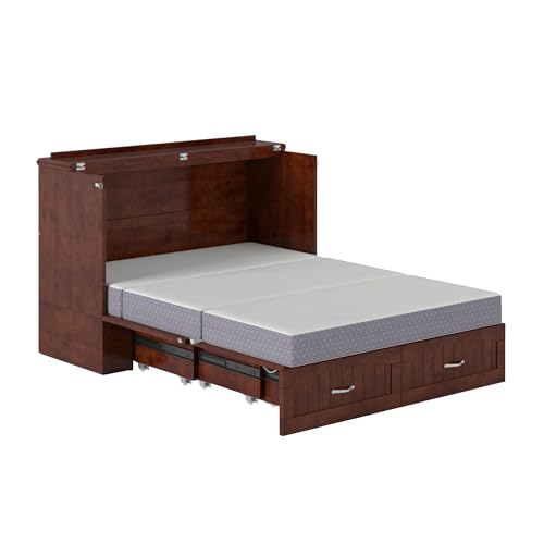 AFI, Southampton Murphy Bed Chest Full with 6" Mattress, Built-in USB Charger & Storage Drawer, Walnut AFI