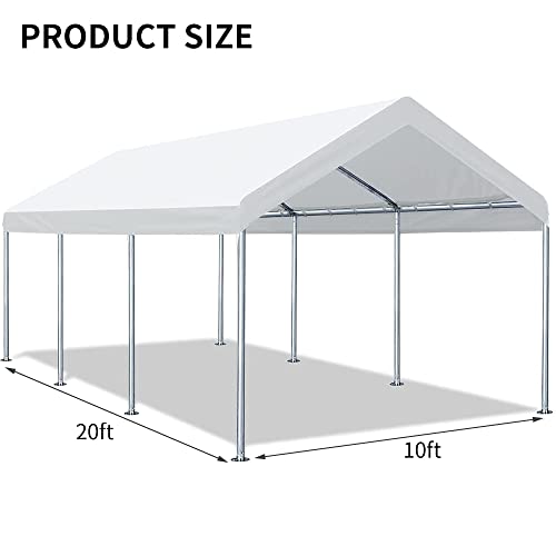 10'x20' Upgraded Carport Replacement Top Canopy Cover for Car Garage Shelter Tent Party Tent with Ball Bungees White (Only Top Cover, Frame is not Included) Vanteriam