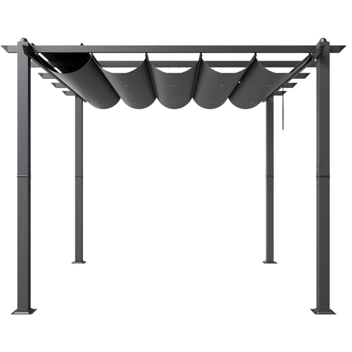 VEVOR 10'x10' Outdoor Retractable Pergola with Canopy, Aluminum Pergola with Retractable Canopy, Modern Pergola with Sun Shade Canopy for Patios, Gardens, Decks, Backyards (Gray) VEVOR